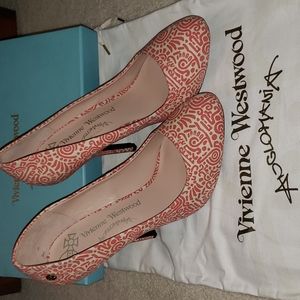 RARE Vivienne Westwood Anglomania Coral/Cream Graffiti Pumps-Never Worn!